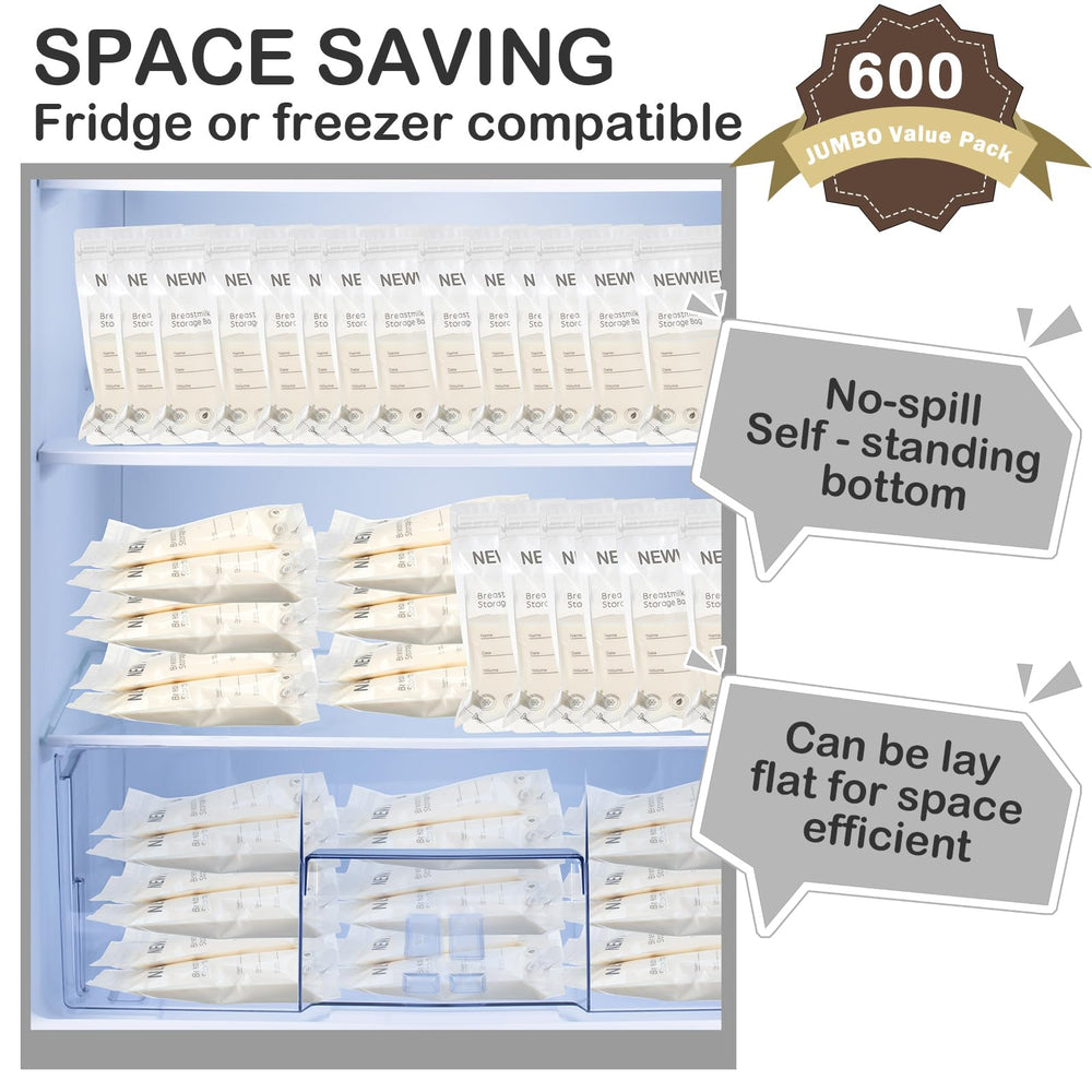 Newwiee freezer-storage bags ready for frozen milk organization.