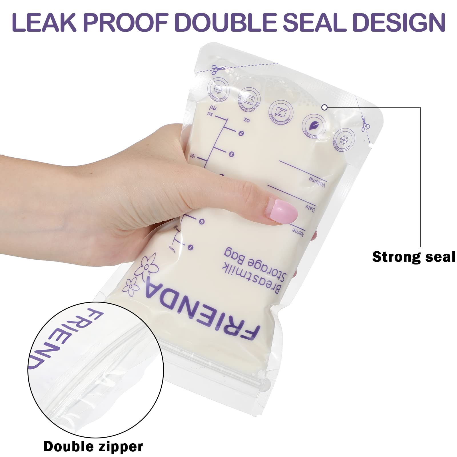 Newwiee breastmilk bags showing label and volume scale for tracking