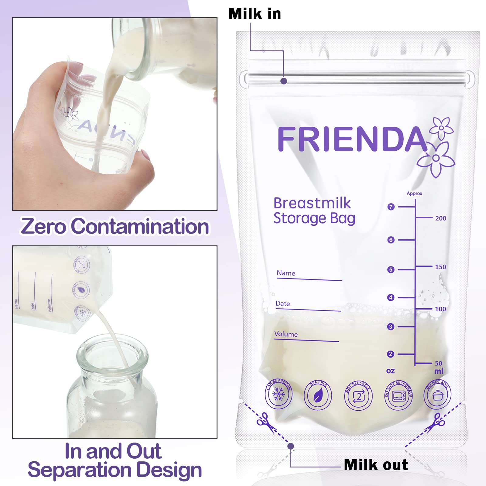 Newwiee breastmilk bags with self-standing gusset for stable fridge storage