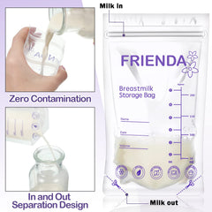 Newwiee breastmilk bags with self-standing gusset for stable fridge storage