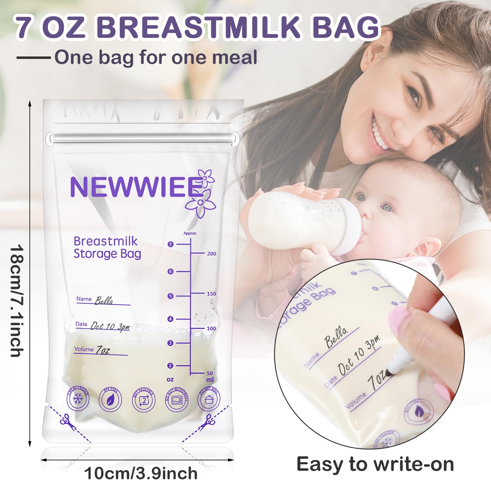 Newwiee breastmilk bags self-standing design keeps bags upright for quick fill