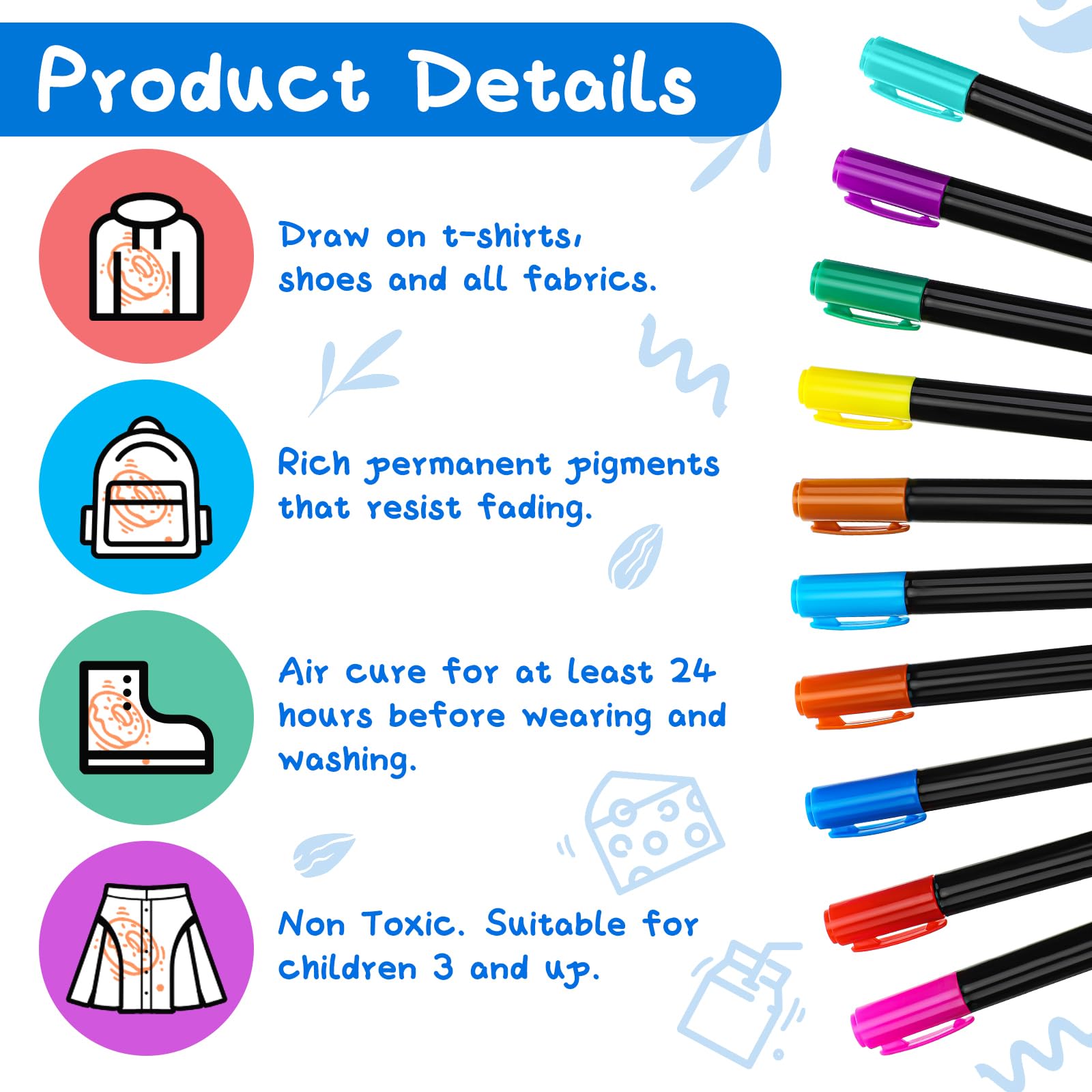 Newwiee fabric markers quick-drying and washable for vibrant, lasting artwork.