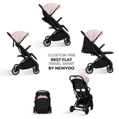 newyoo GlideTow TR18M seat-open view showing near-flat recline and comfort.