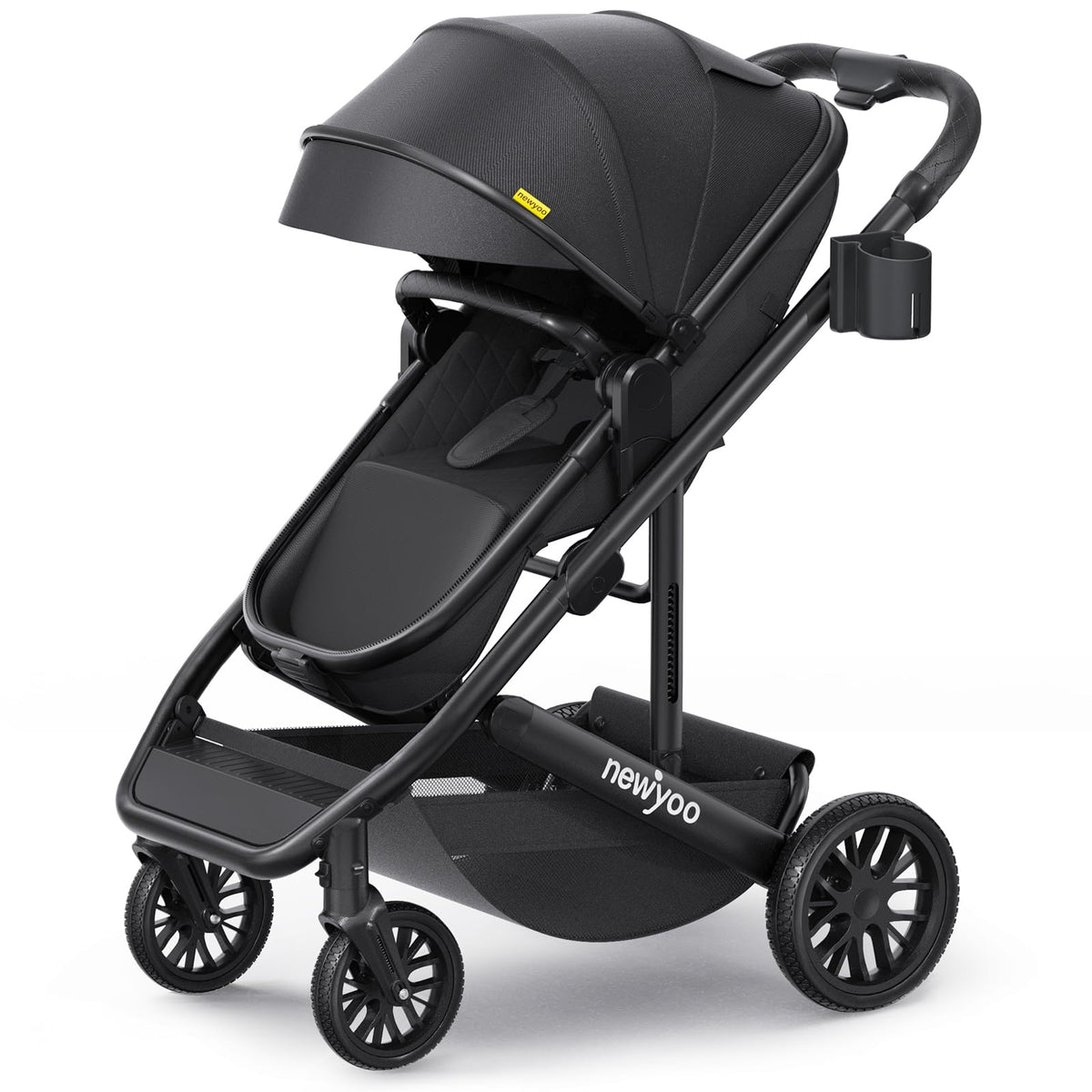 Newyoo Nestro 516M convertible stroller in recline mode supports newborn comfort during outings.