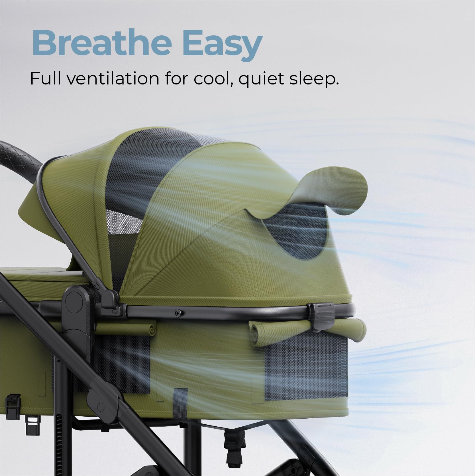 newyoo Nestro 516M stroller green zip canopy for sun protection.