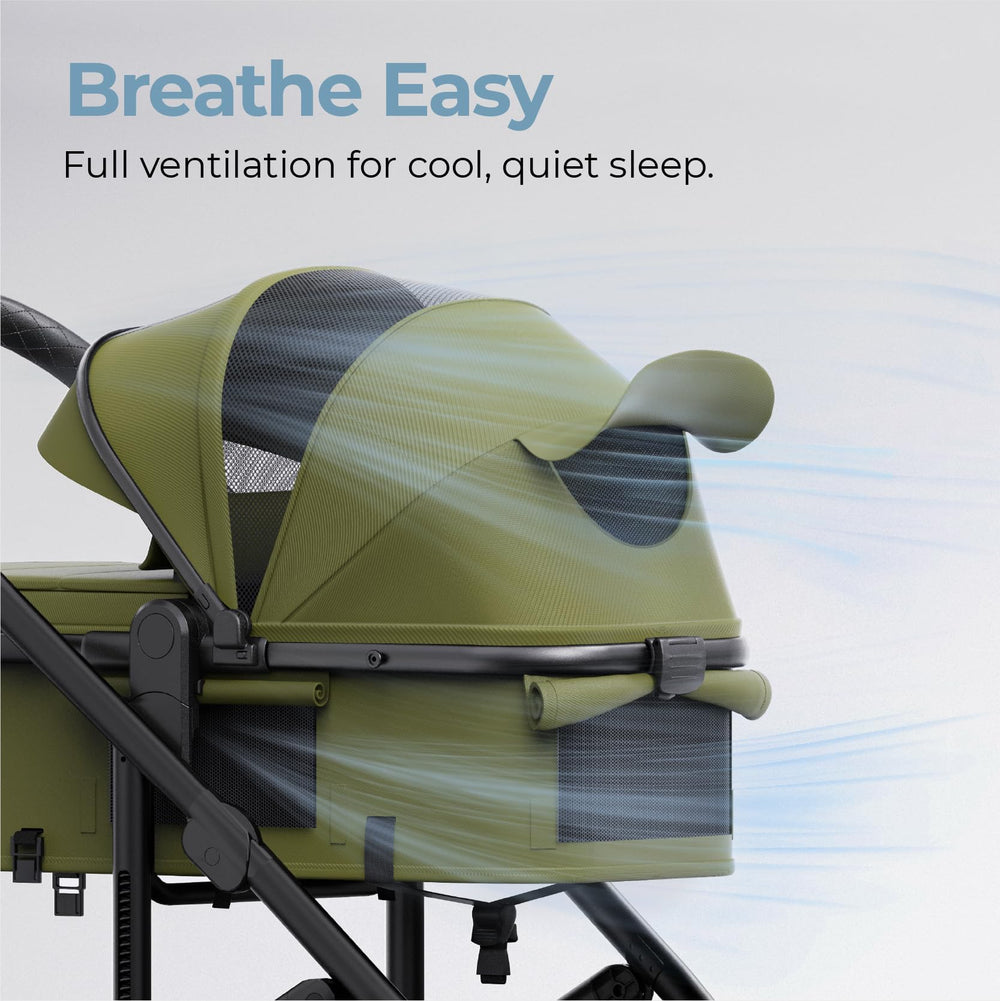 newyoo Nestro 516M stroller green zip canopy for sun protection.