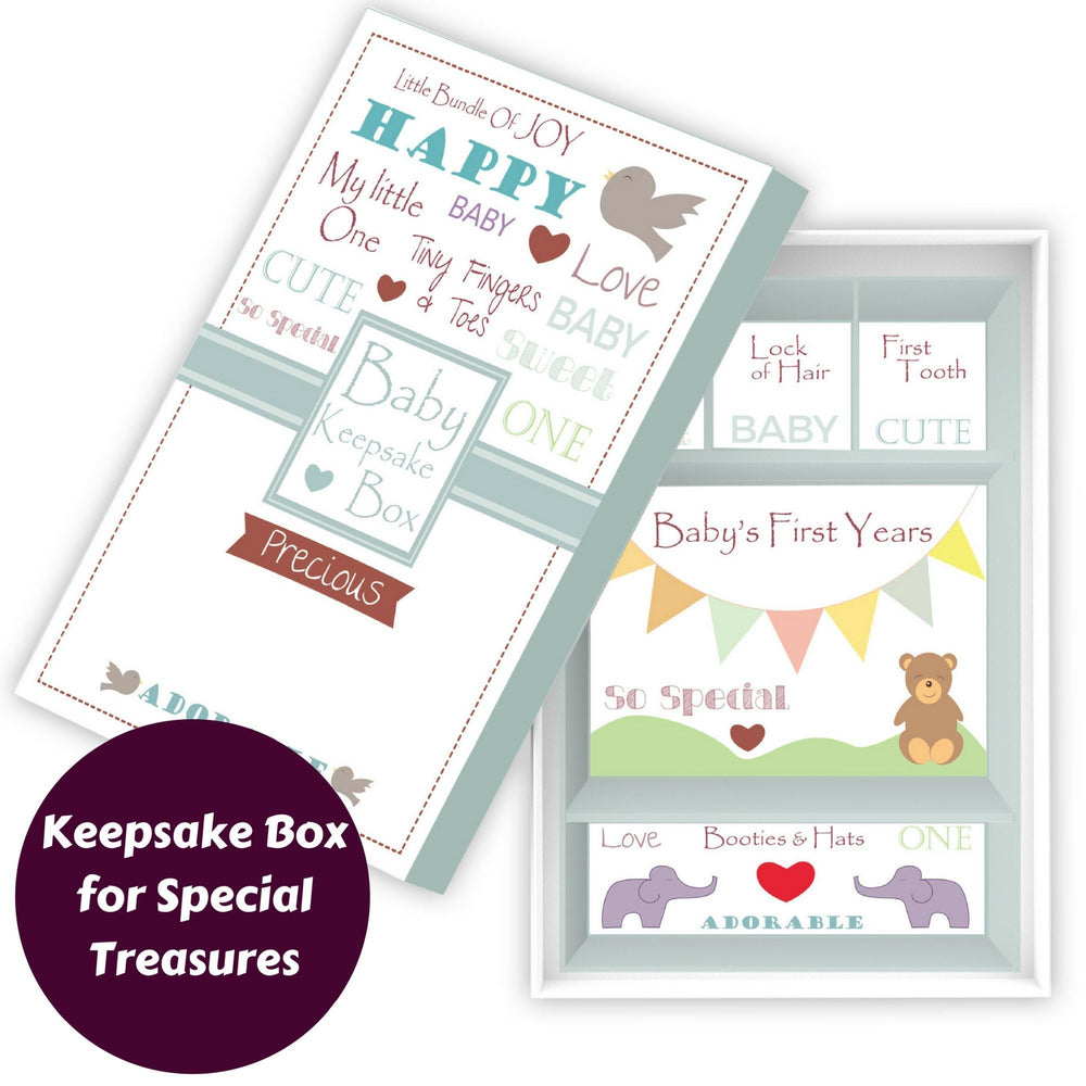 NEXT MOMMY keepsake box open displaying space for tiny treasures.