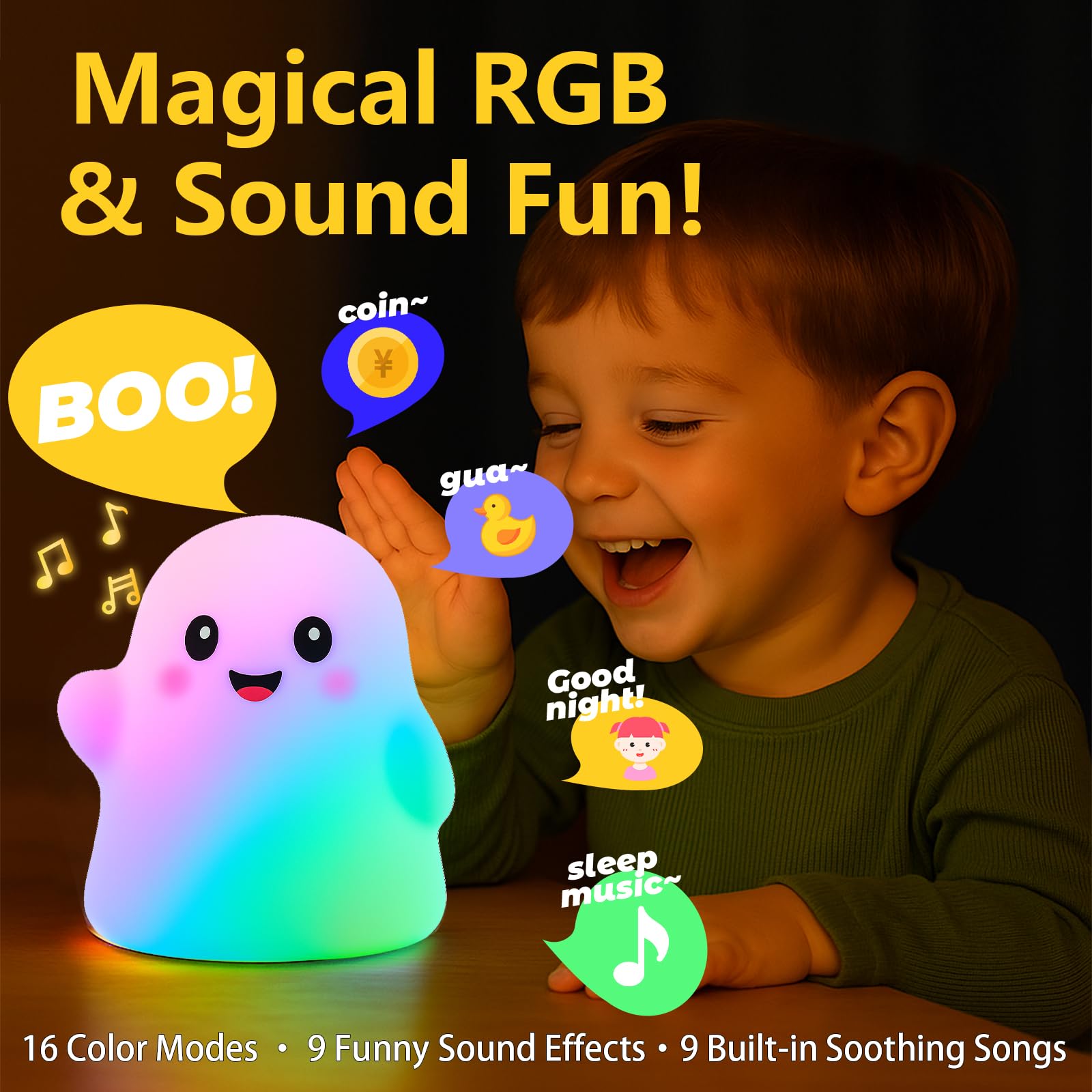 nextanG RGB Ghost Night Light with tap control for easy color shifts.