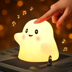 Nextangg Ghost Night Light front view emits cozy bedside glow for bedtime.