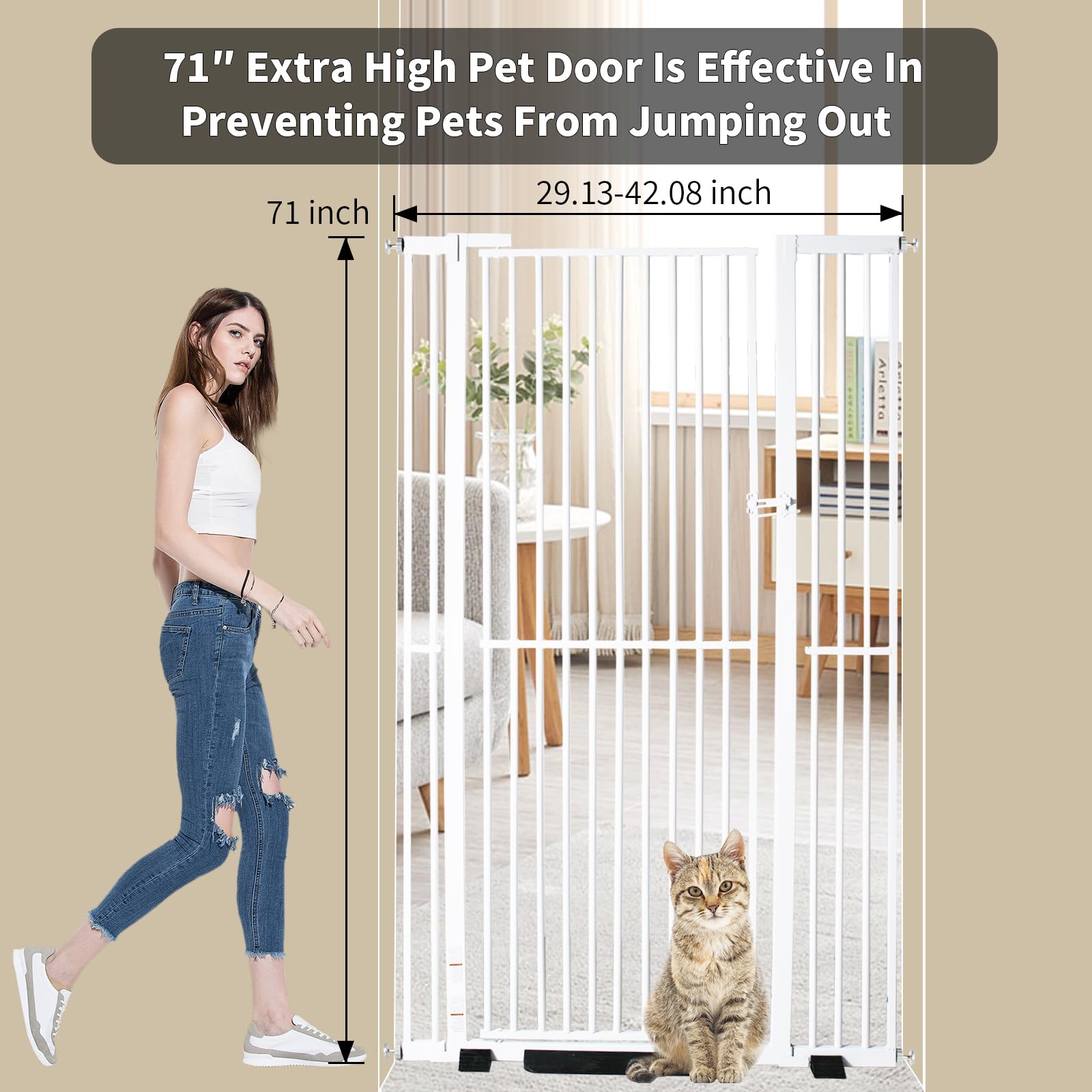 NexusSmash 71-inch extra tall gate side angle highlights adjustable width for stairs and doorways.