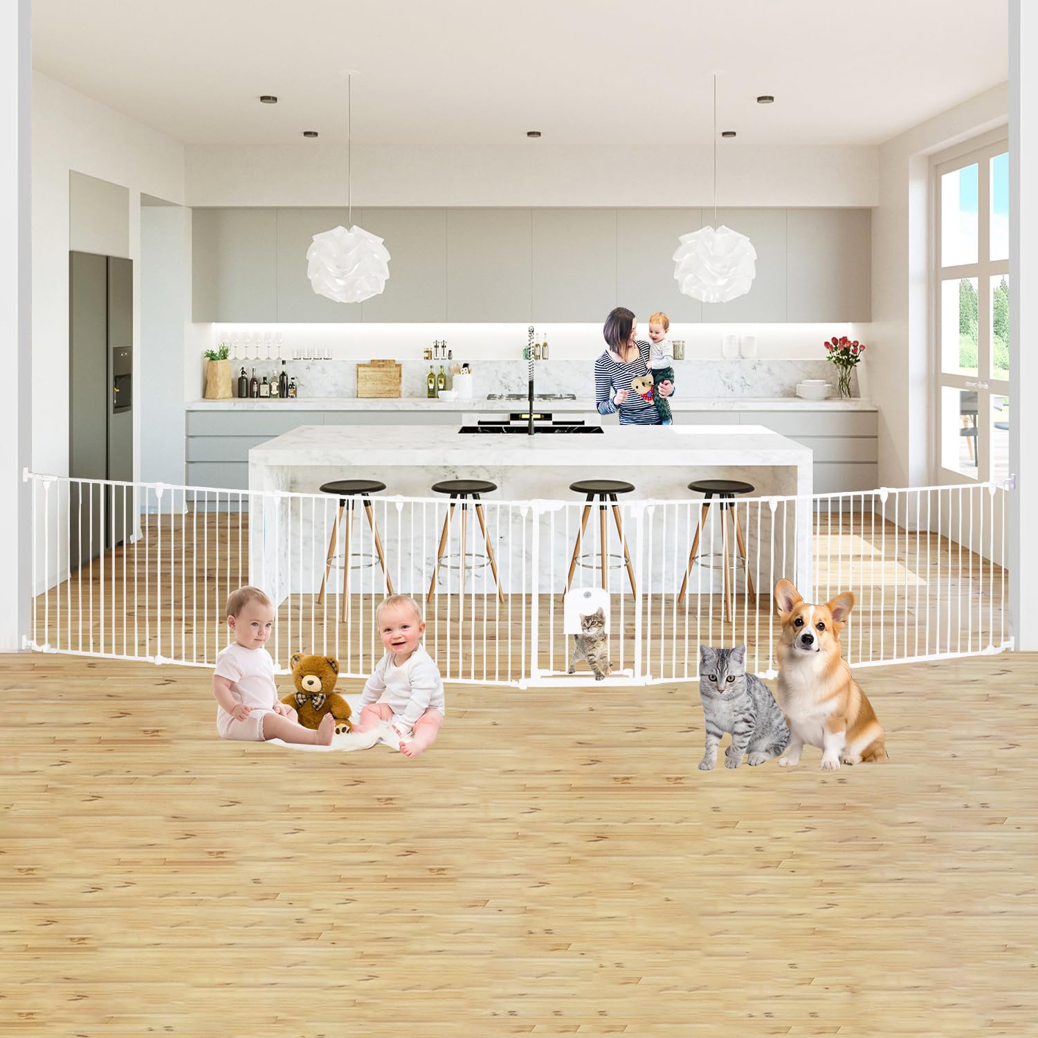 NexusSmash baby gate eight panels assembled for wide openings, easy hallway transition