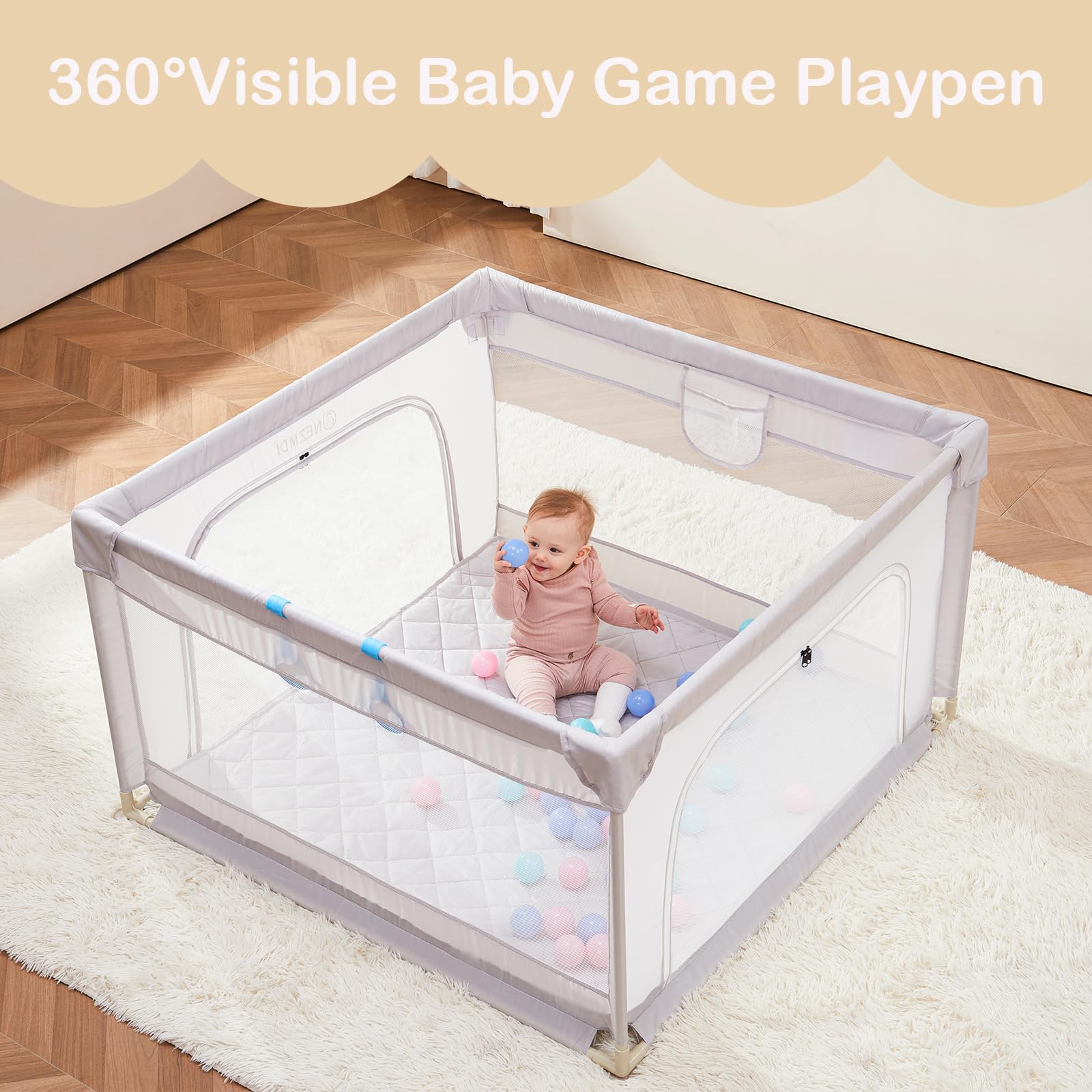 Nezmdi baby playpen portable-storage showcases quick packing for indoor-outdoor adventures.