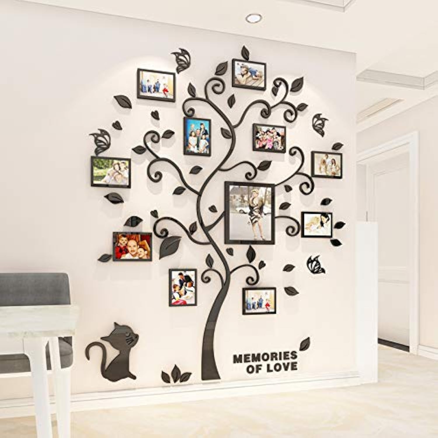 NHOMY 3D black trunk leaves wall sticker wide shot enhances living room ambiance