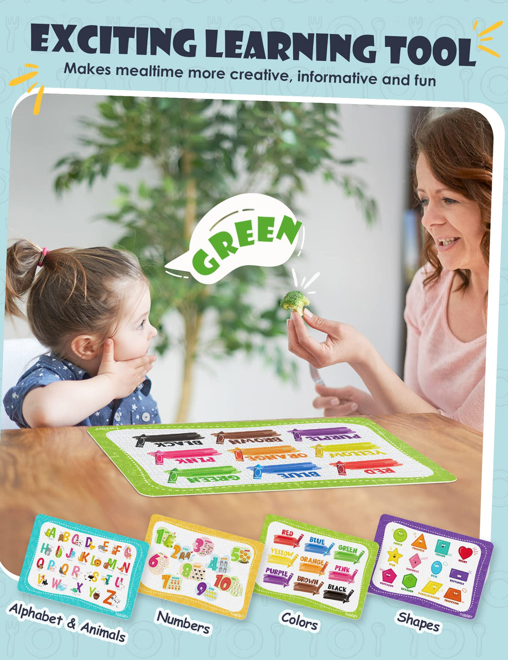 NiBaby numbers-design placemats support early counting at table