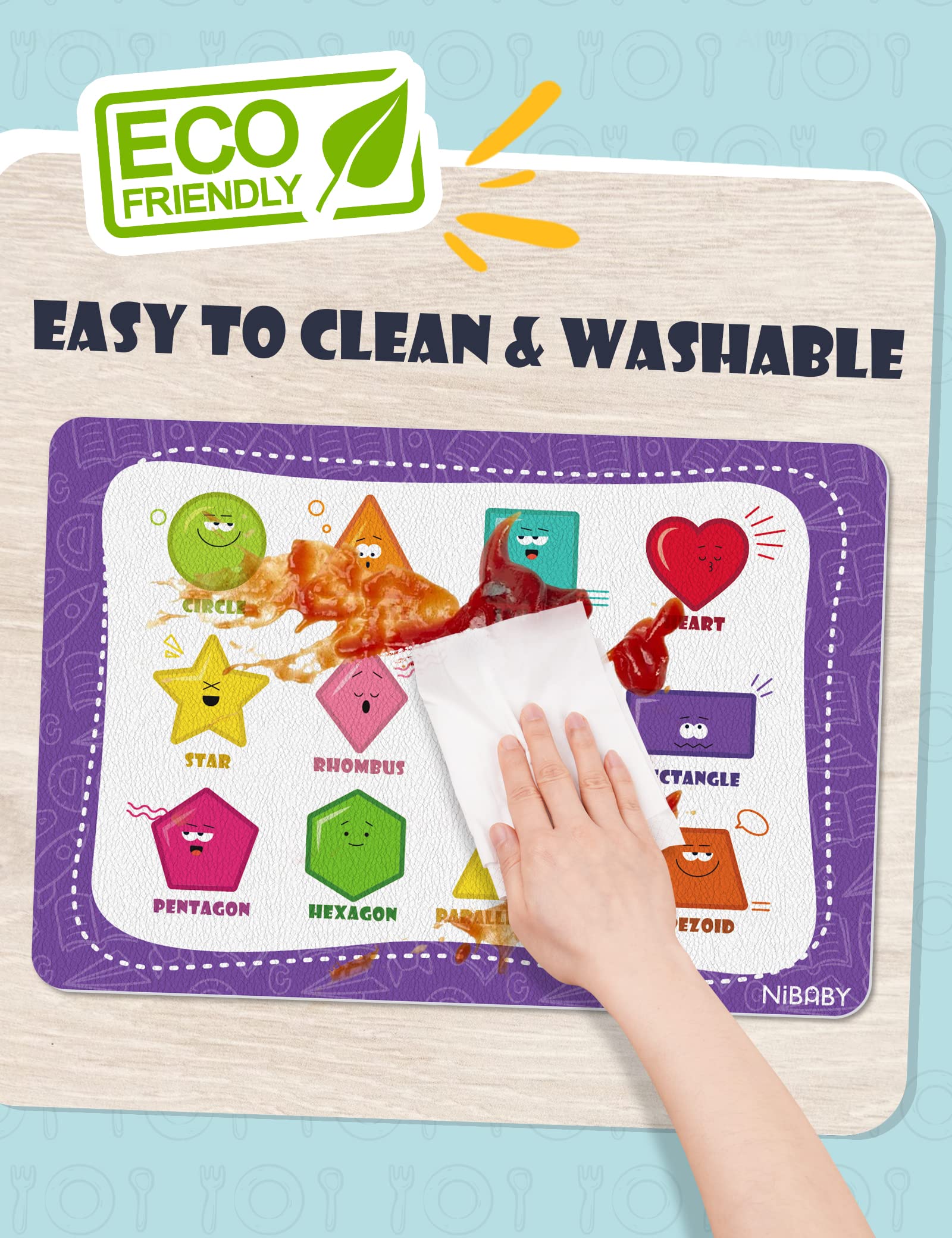 NiBaby durable PU leather placemats for everyday reuse and easy cleaning