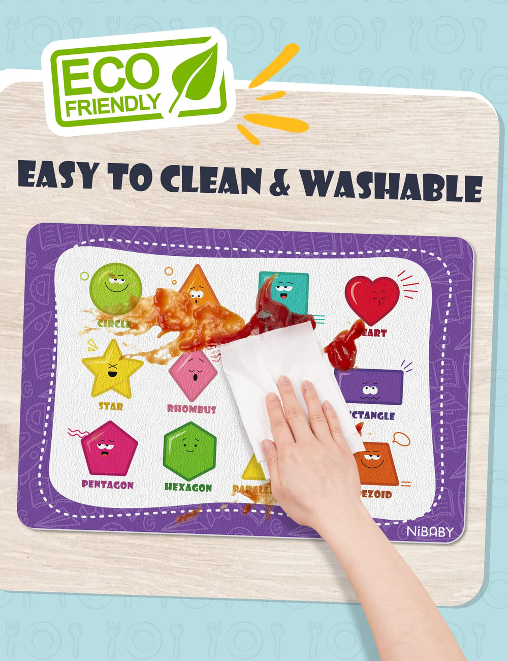 NiBaby durable PU leather placemats for everyday reuse and easy cleaning