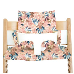 Nibble and Rest Stokke Tripp Trapp cushion cover in Pink Posies adds cozy padding and easy cleaning.