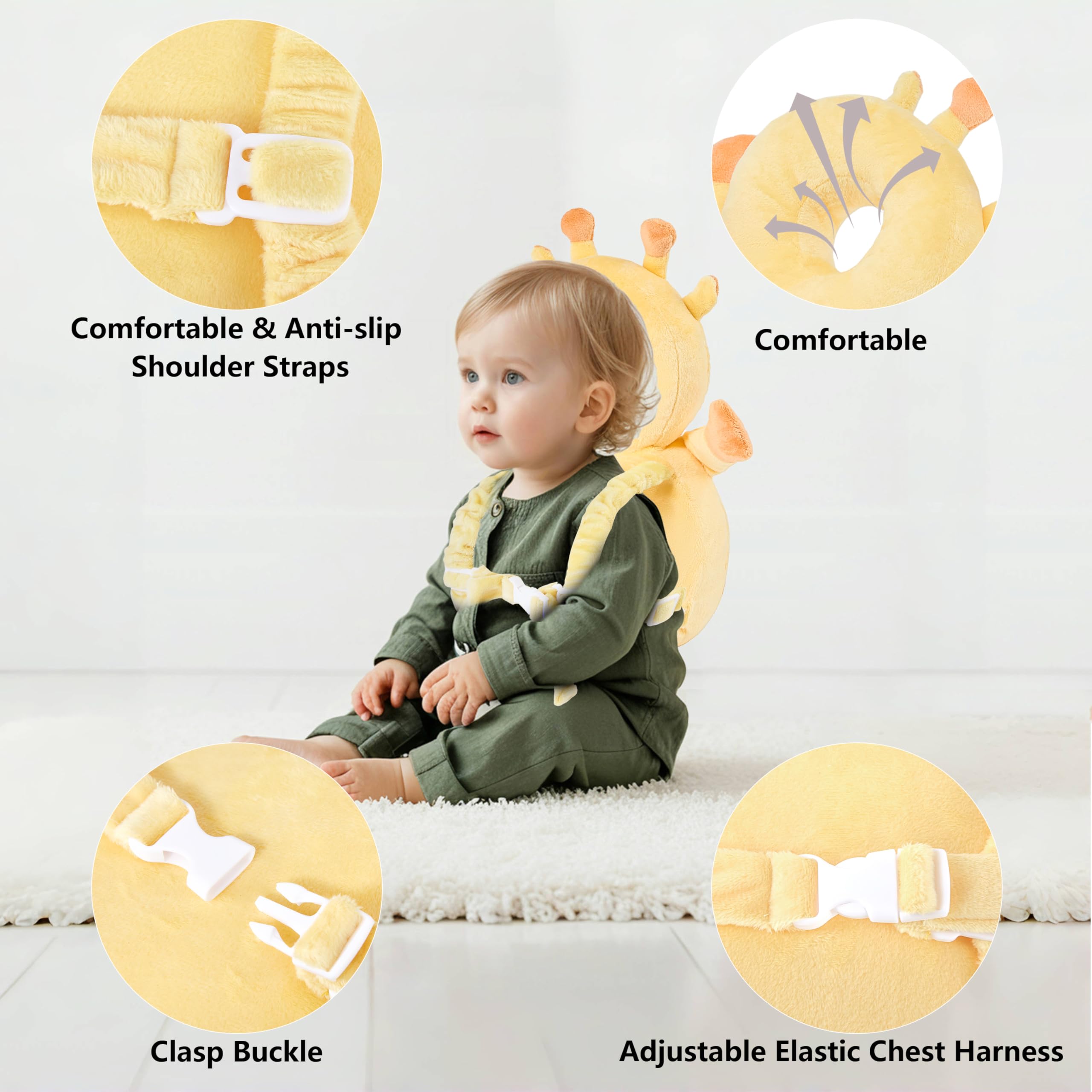 NICE CHOICE Wearing giraffe-themed backpack supports curious exploration with supervision