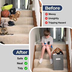 Nice & Simple Stair Basket collapsible design ready for easy storage when not in use.