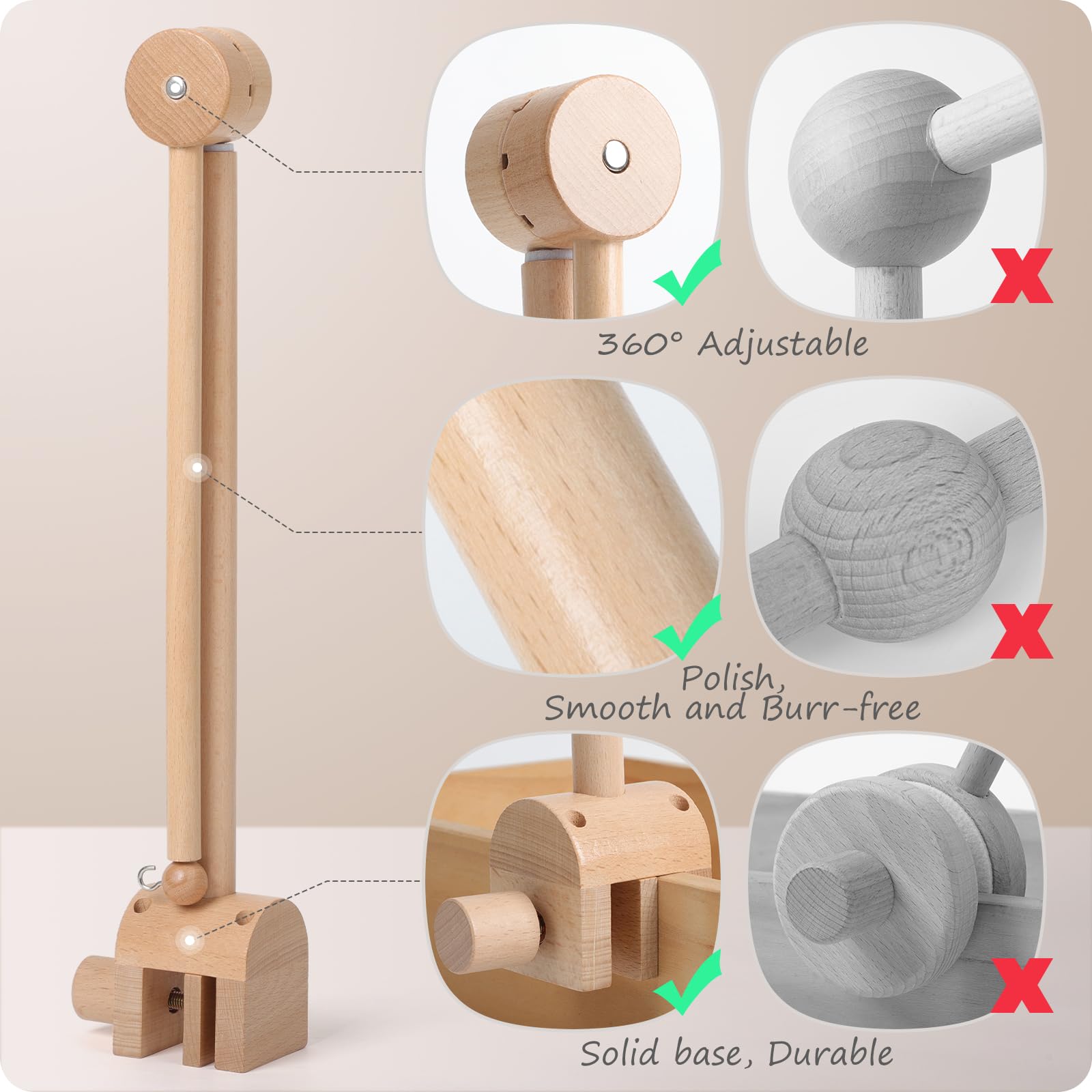 NICEMER easy-install crib arm requires no tools for quick setup.