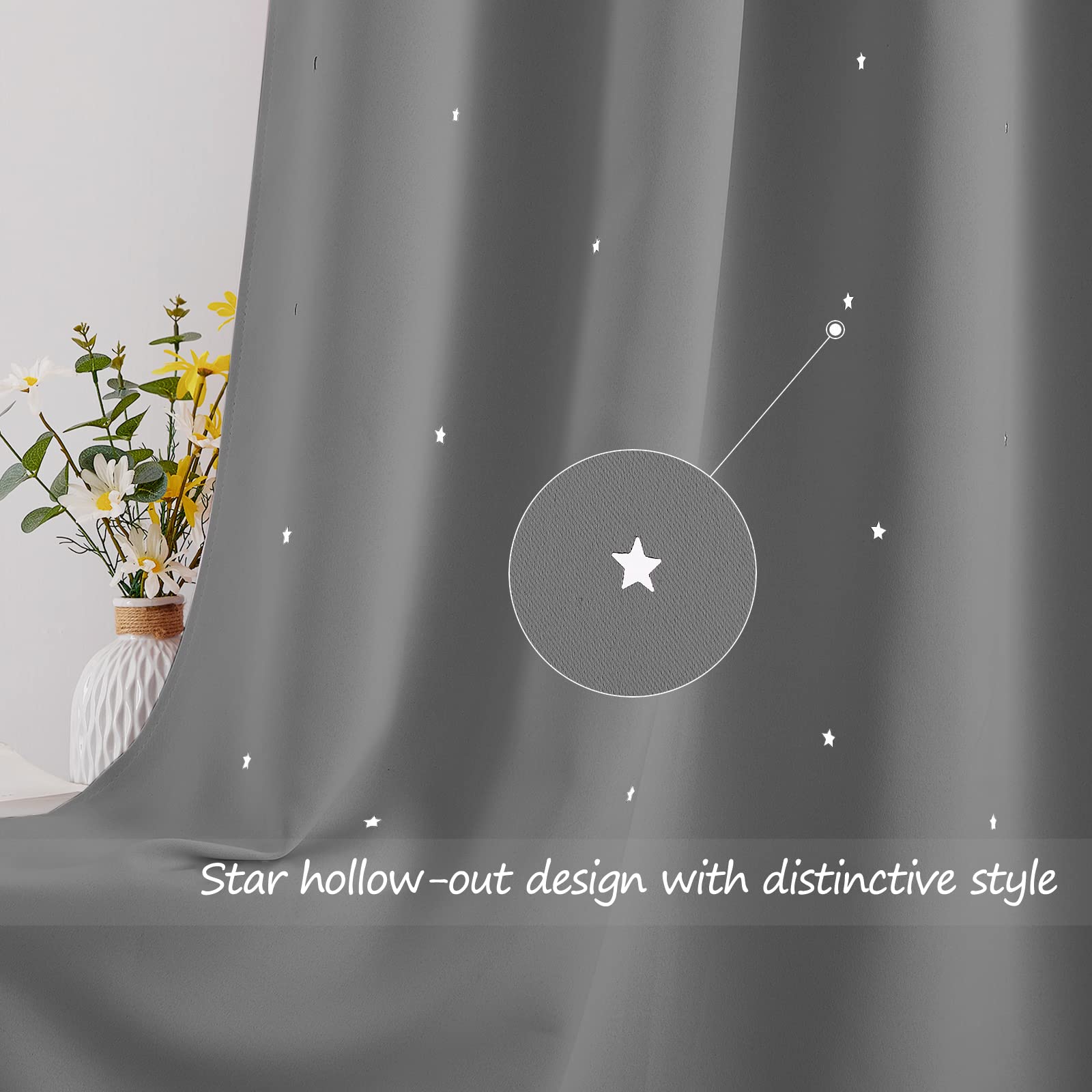 NICETOWN 52x63 inch curtains in silver grey offer thermal insulation.