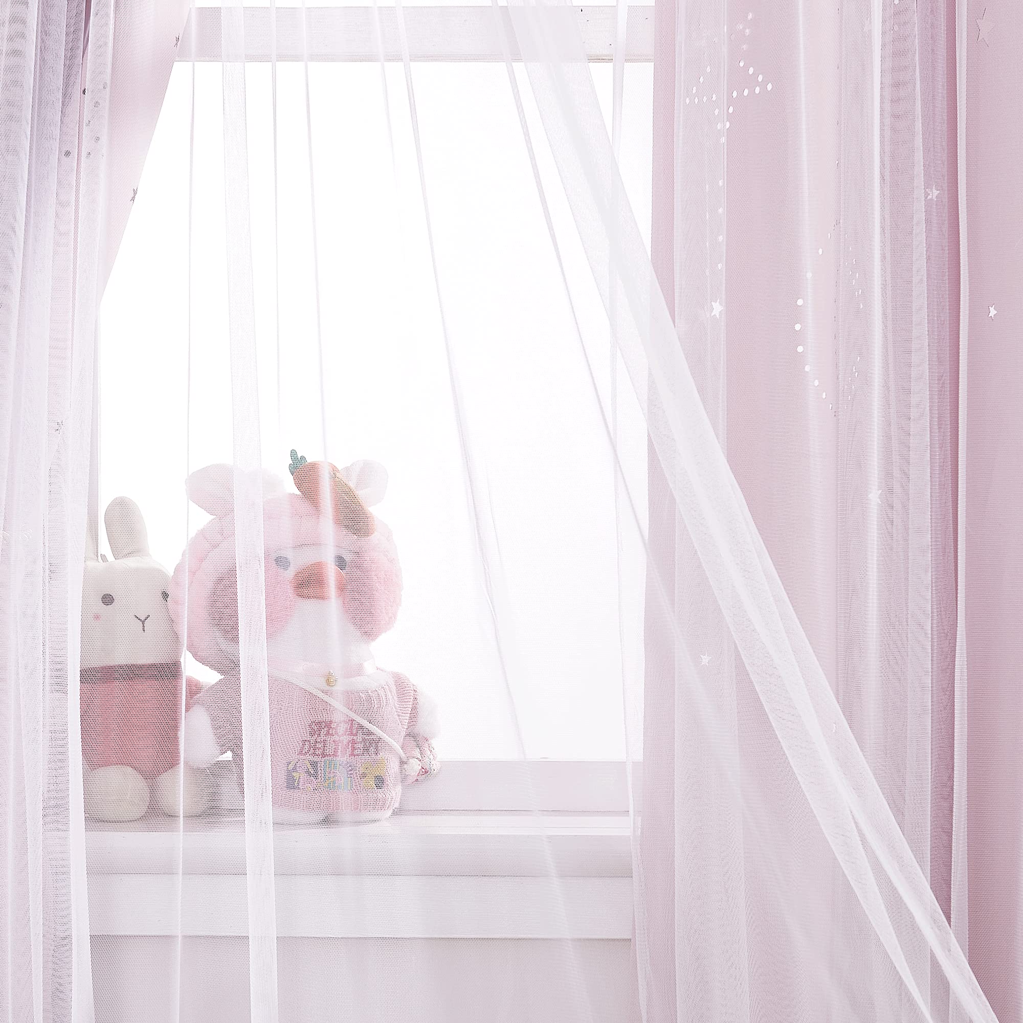 NICETOWN bedroom setup demonstrates crescent moon light patterns and whimsical stars.