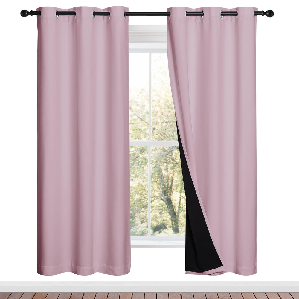 NICETOWN baby pink blackout curtains closeup fabric texture for blackout sleep aid.