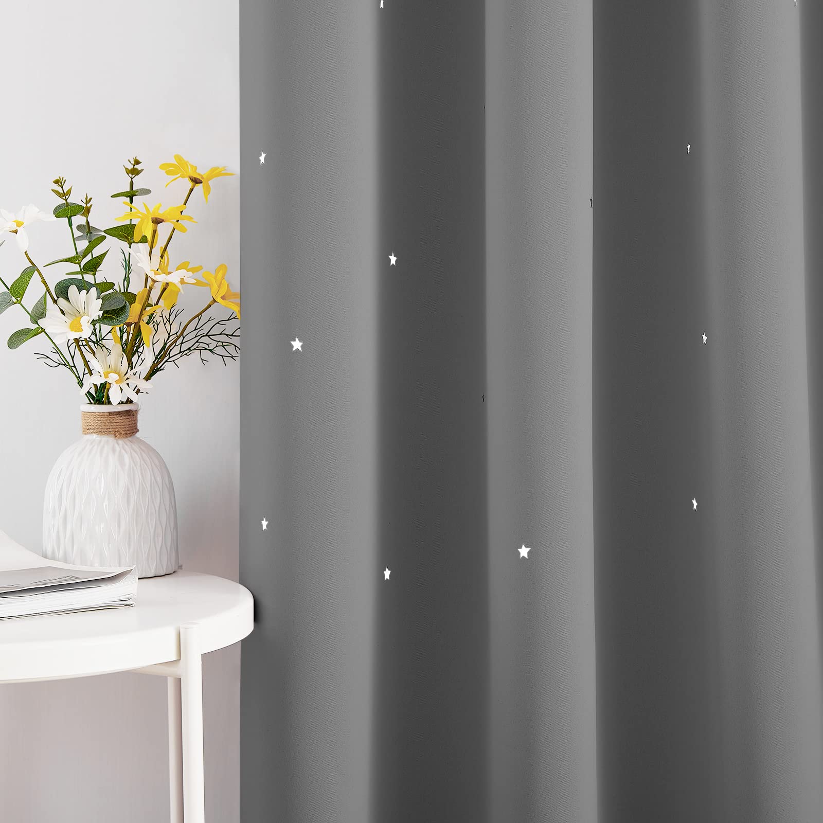 NICETOWN star-curtains highlight grommet-top design for easy installation.
