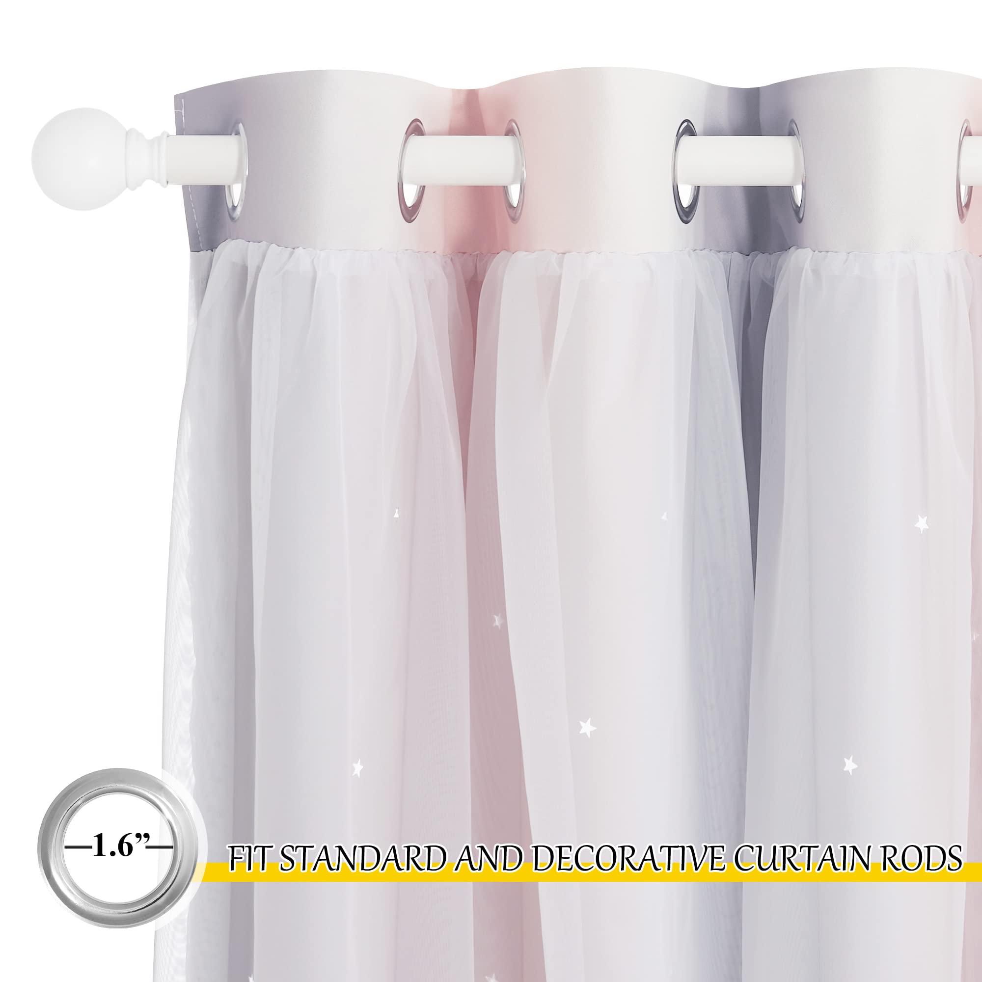 NICETOWN grommet-top star curtains in pink and grey for nursery setup