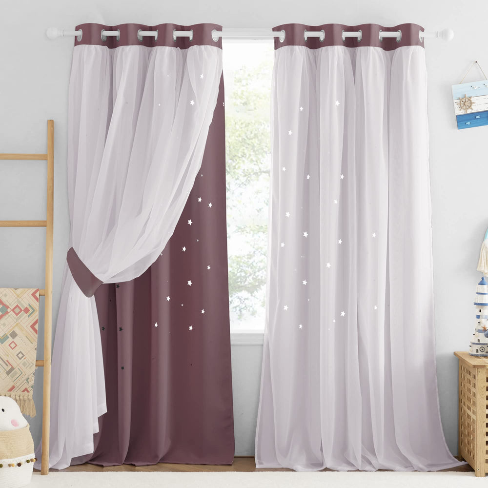 NICETOWN Kids Curtains star cutout design blocks light for a dreamy nursery ambiance.