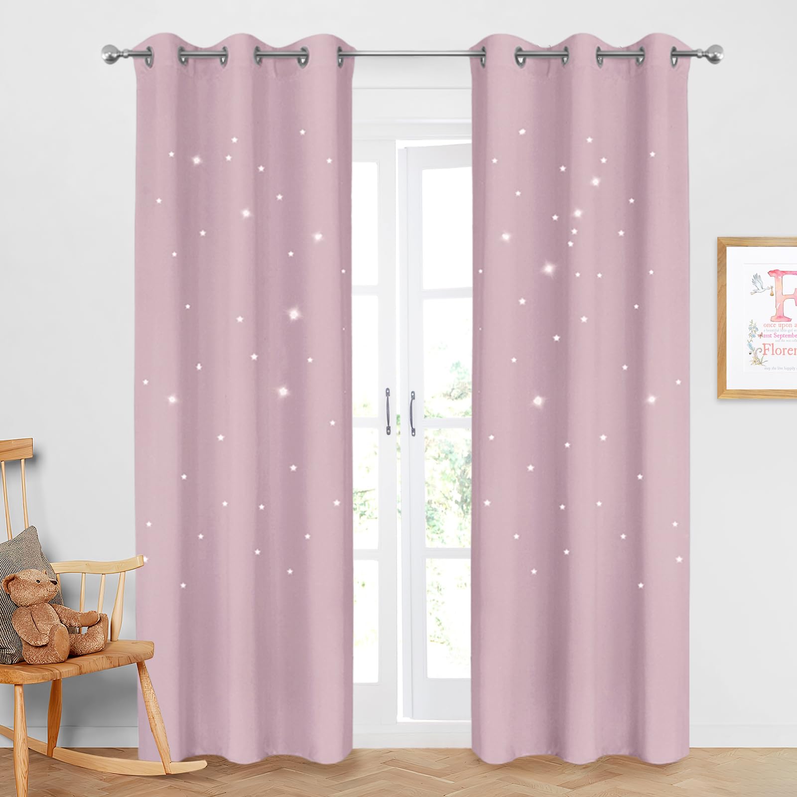 NICETOWN Kids Curtains hero image showing twinkle star cutouts for restful sleep.
