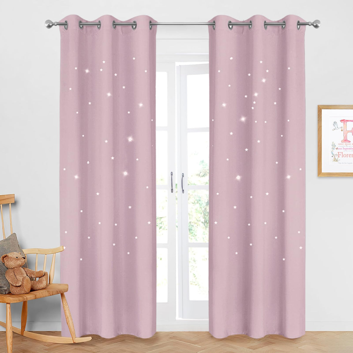 NICETOWN Kids Curtains hero image showing twinkle star cutouts for restful sleep.