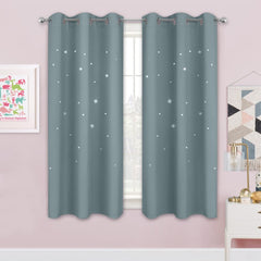 NICETOWN nursery blackout curtains with star cutouts show the two-panel setup for 63-inch windows.