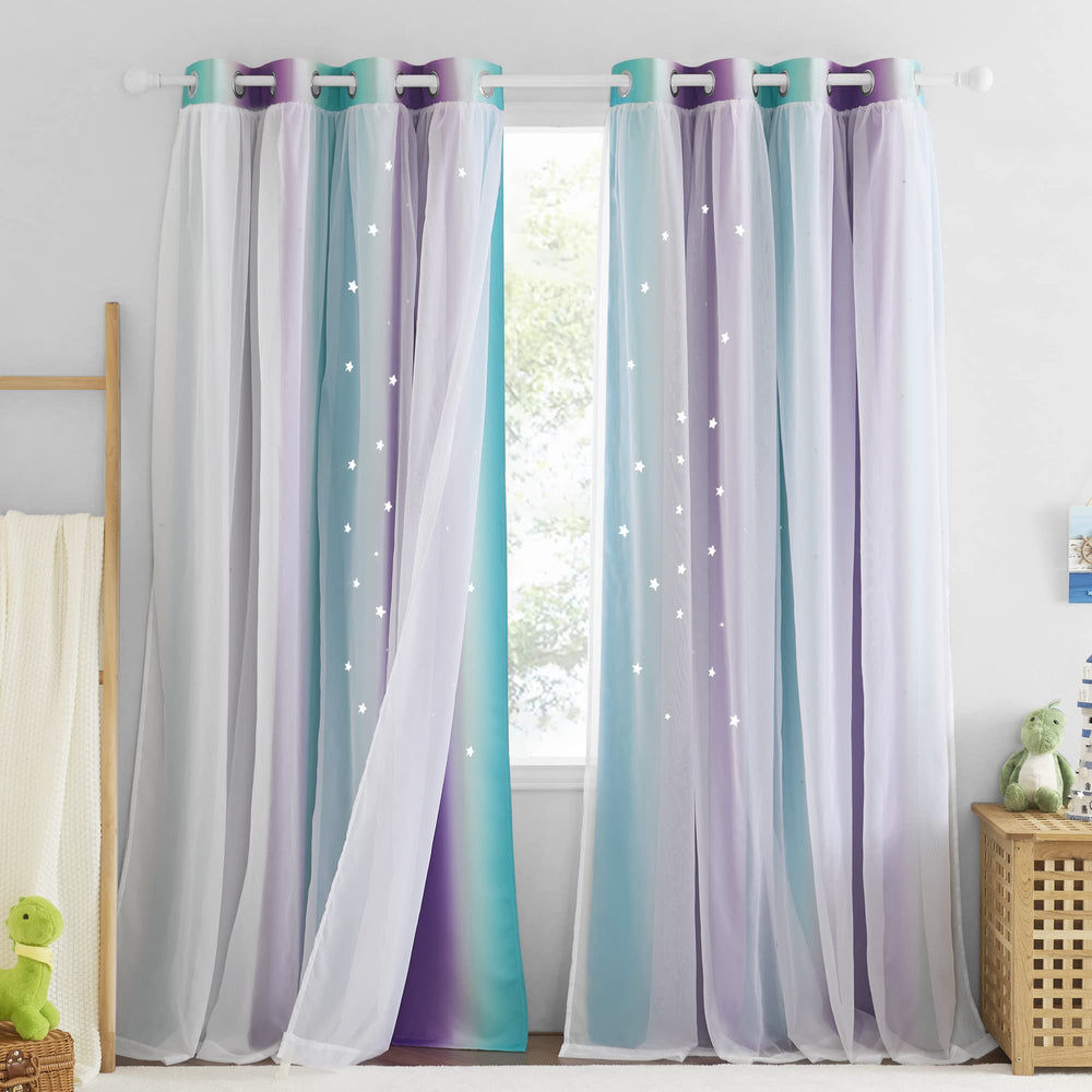 NICETOWN ombre sheer layer curtains add privacy and ambient light control.