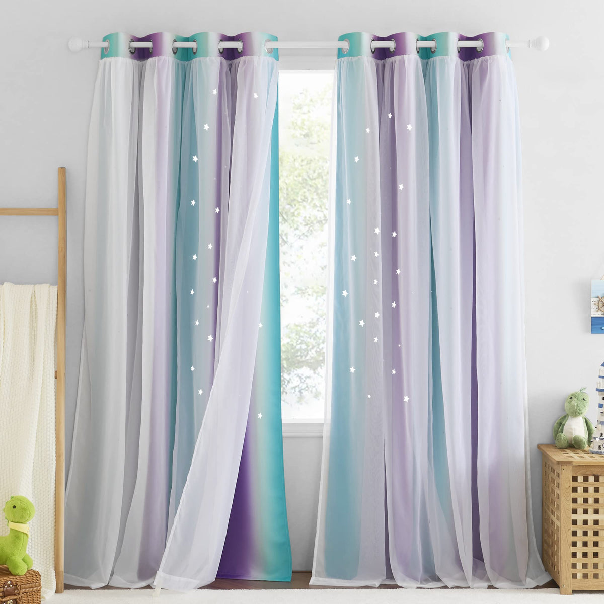 NICETOWN ombre sheer layer curtains add privacy and ambient light control.
