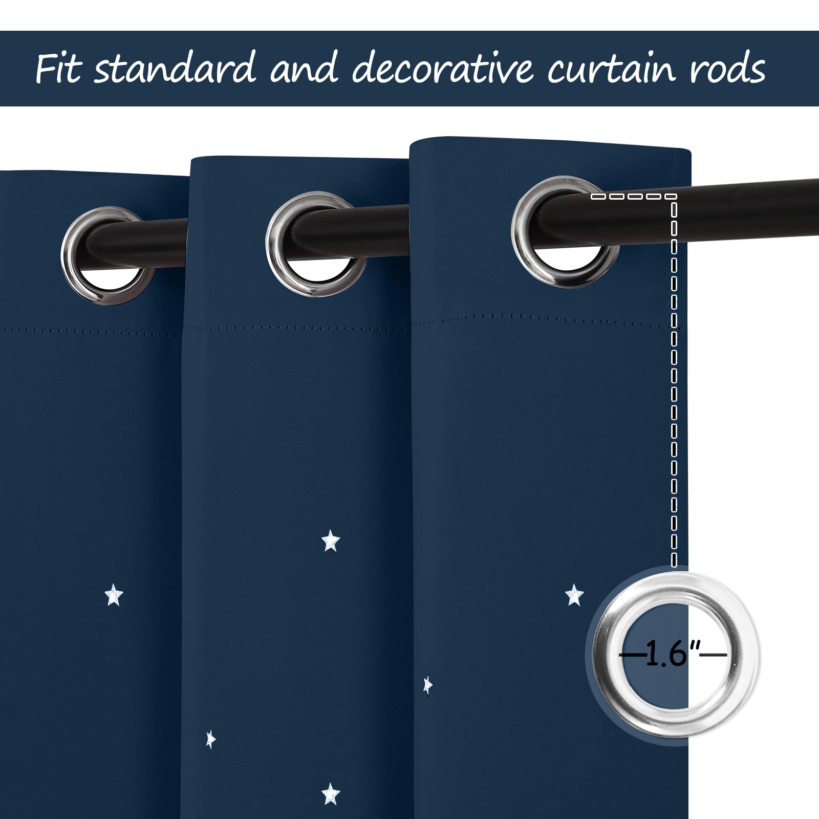 NICETOWN silver 1.6 inch grommets close-up for smooth installation