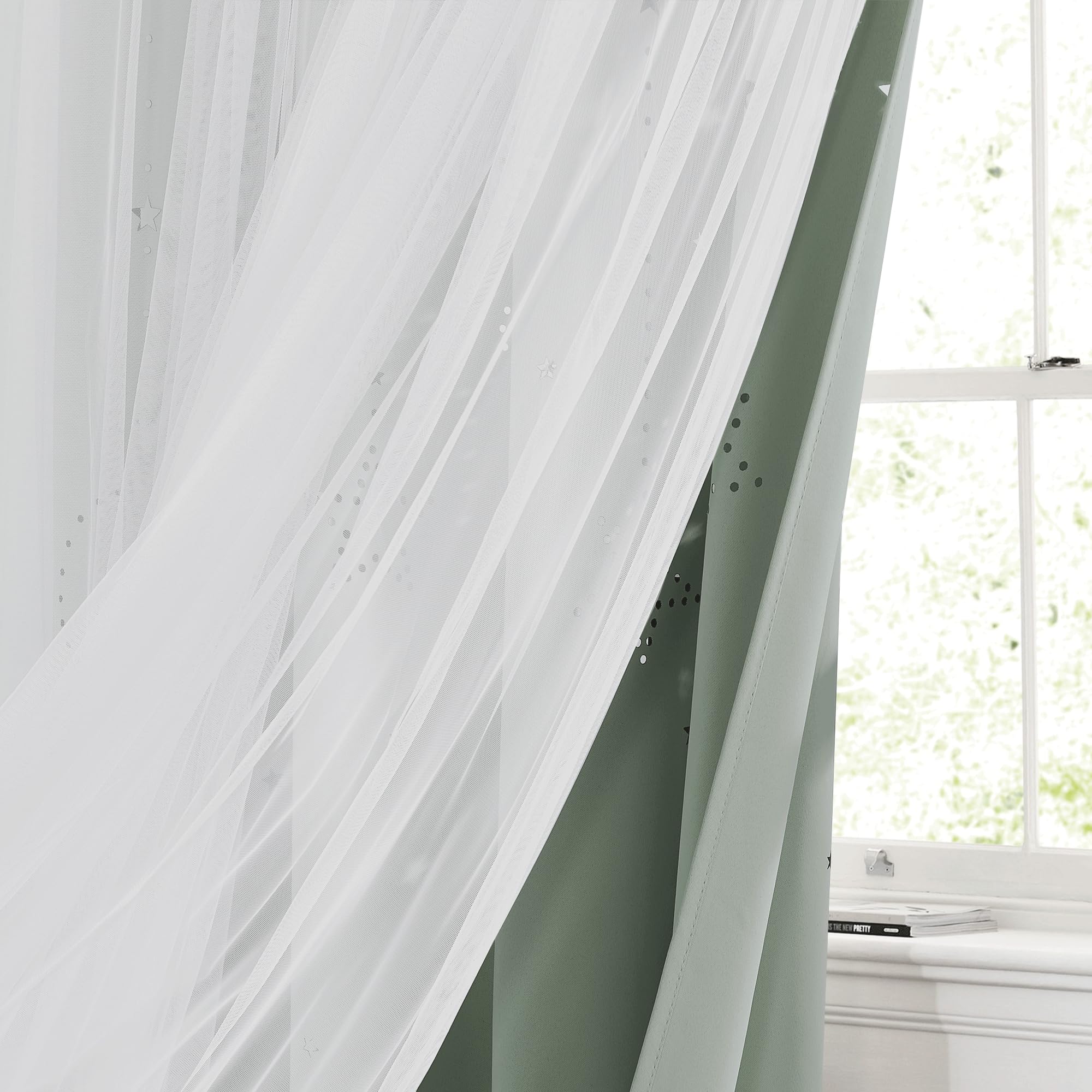 NICETOWN silver grommets closeup showing easy slide and hanging
