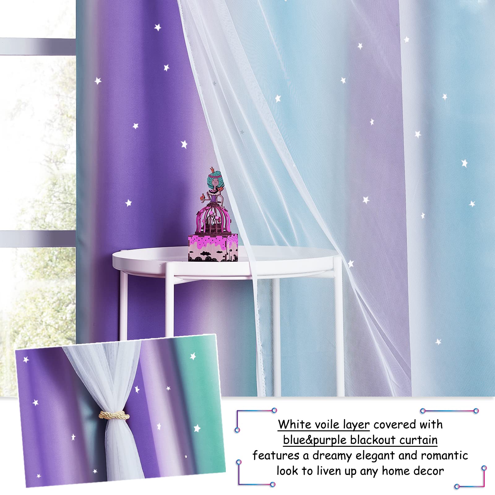 NICETOWN star curtains blackout layer mix & match for room darkness and privacy.