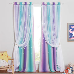 NICETOWN star curtains teal purple mermaid pair create a playful, immersive nursery or kids’ room ambiance.
