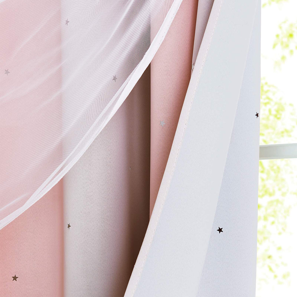 NICETOWN star-cutout curtains pink grey living room decor with soft privacy and style.