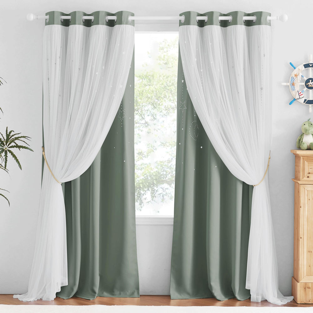 NICETOWN star moon cutout curtains in sage green filter soft light for a dreamy nursery