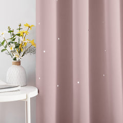 NICETOWN starry sky pink curtains enhance cozy kids' room ambiance.