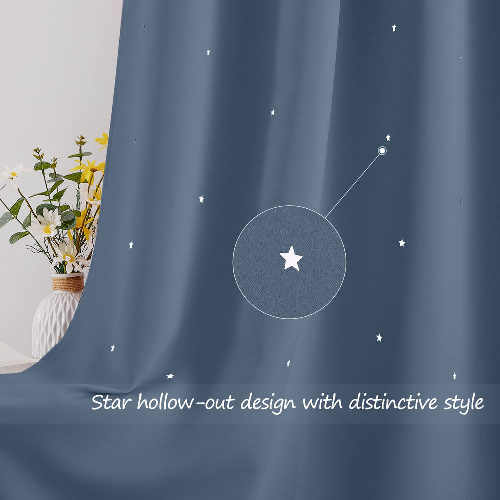 NICETOWN stone blue blackout curtains demonstrating room-darkening in a child’s room