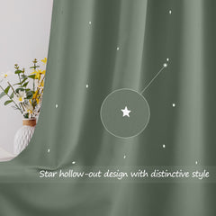 NICETOWN Twinkle Curtain hollow star cutouts create whimsical light patterns in kids' room.
