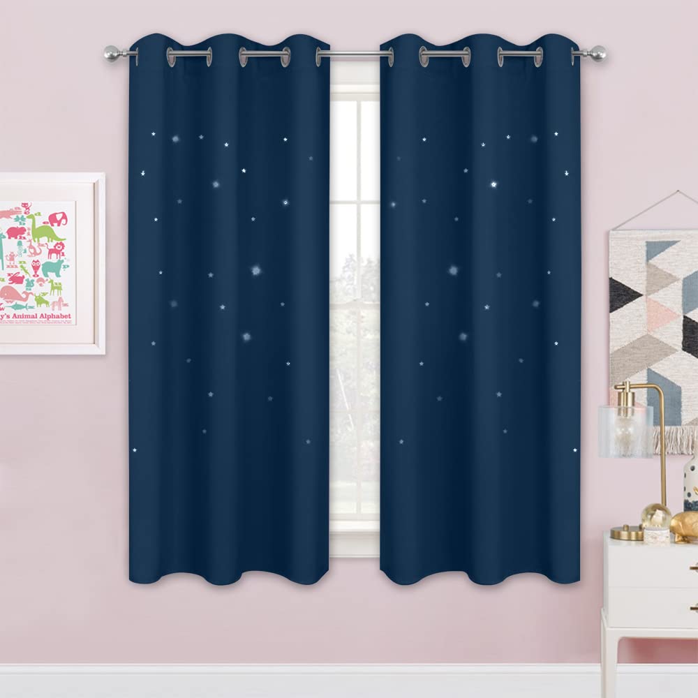 NICETOWN star-cutout curtains close-up showing twinkling designs for kids' room