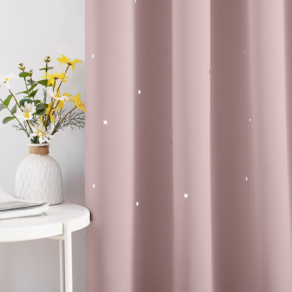 NICETOWN Twinkle star-cutouts pink curtains shimmering with daylight for bedtime vibes