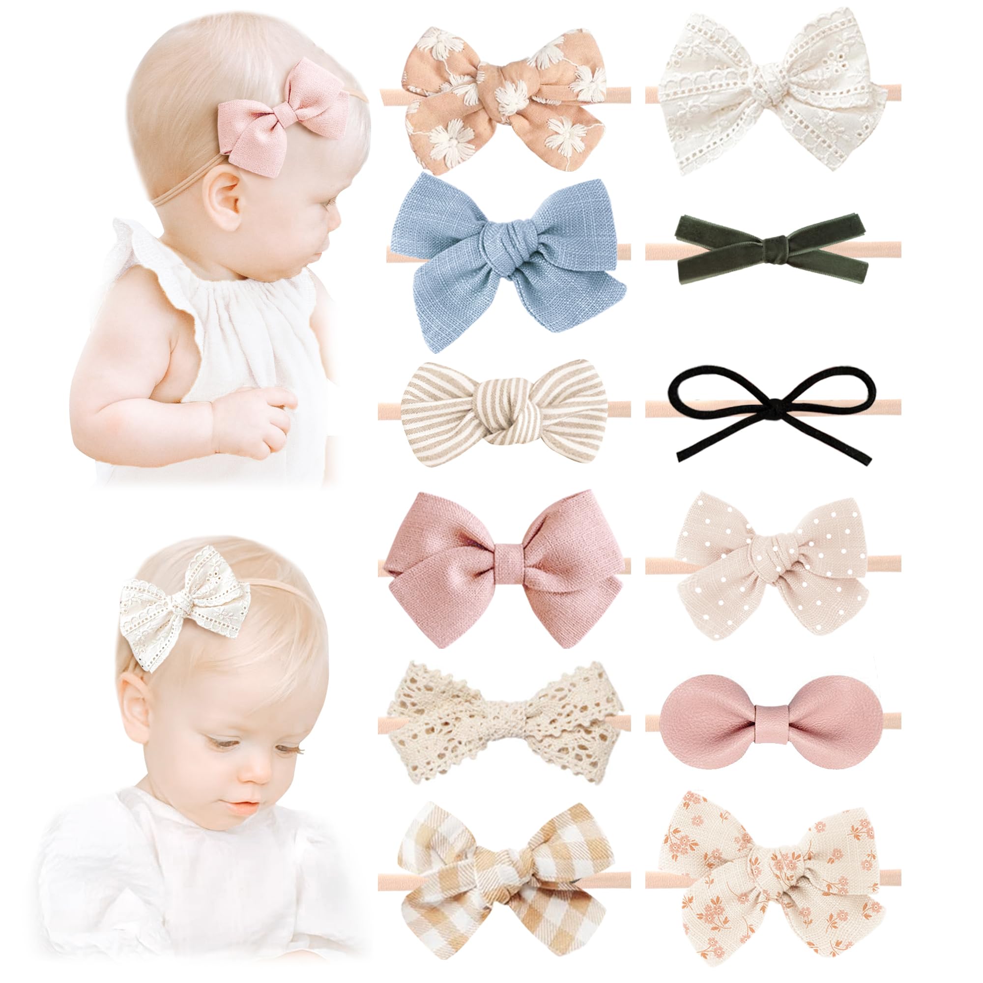Niceye baby bows headbands with soft nylon band offer gentle comfort for delicate newborn heads.