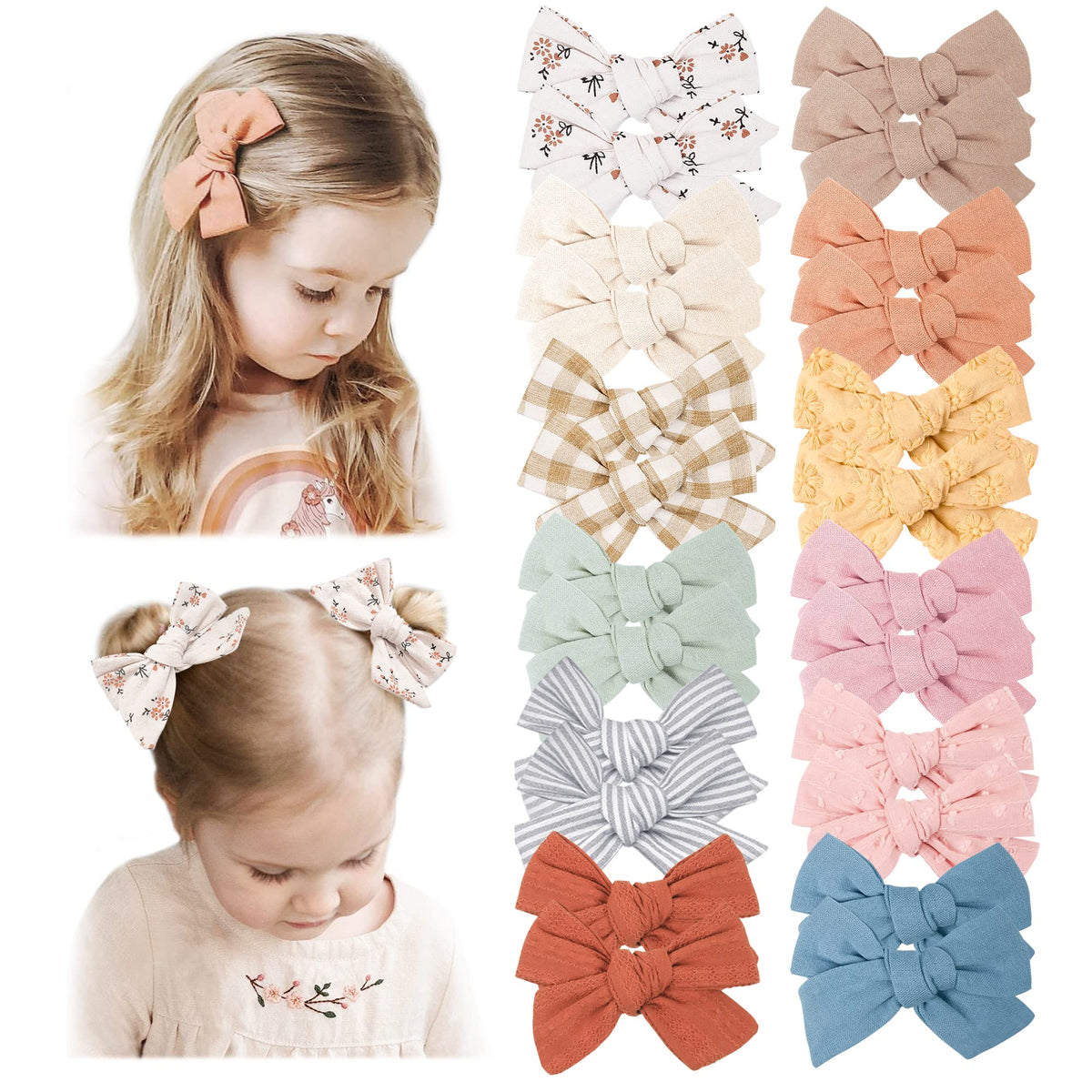 Niceye 24-pack baby girl hair clips front view showing colorful bows for daily outfits