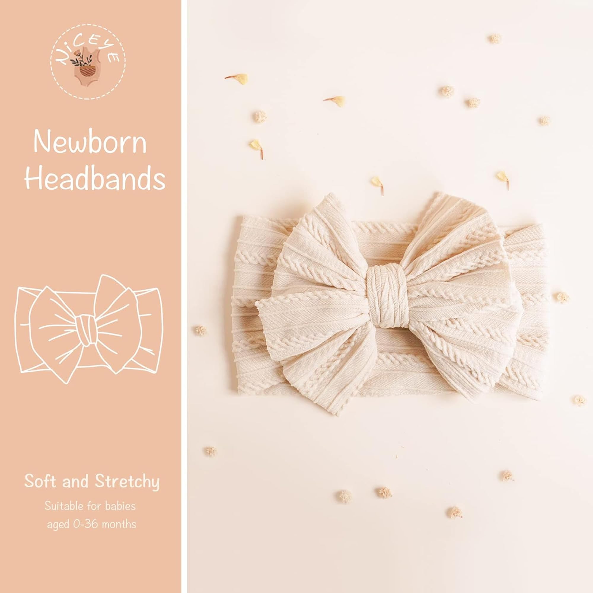 Niceye baby headband bow leather powder with secure fit and textured knit.