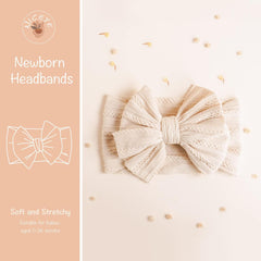Niceye baby headband bow leather powder with secure fit and textured knit.